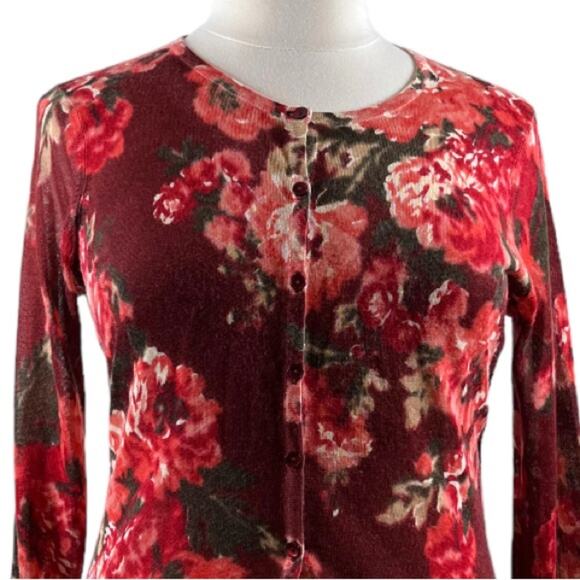 LOFT Cardigan Sweater Button Up Long Sleeve Burgundy Pink Floral Women’s Size XL - Picture 5 of 10